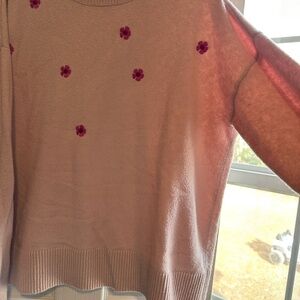 LOFT Light Pink Sweater with Purple Floral Accents
